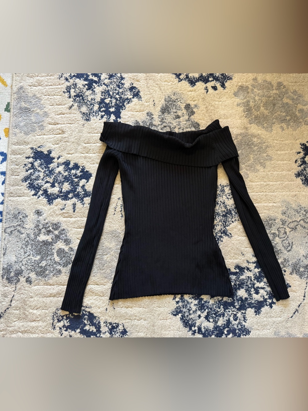 BCBGMaxAzria Black Off-the-Shoulder Ribbed Sweater - Picture 2 of 3